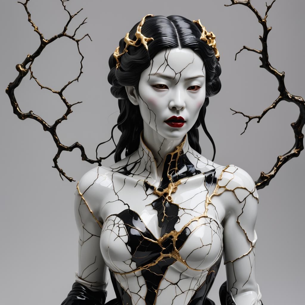 Kintsugi Vampire Sculpture with Gold Veins