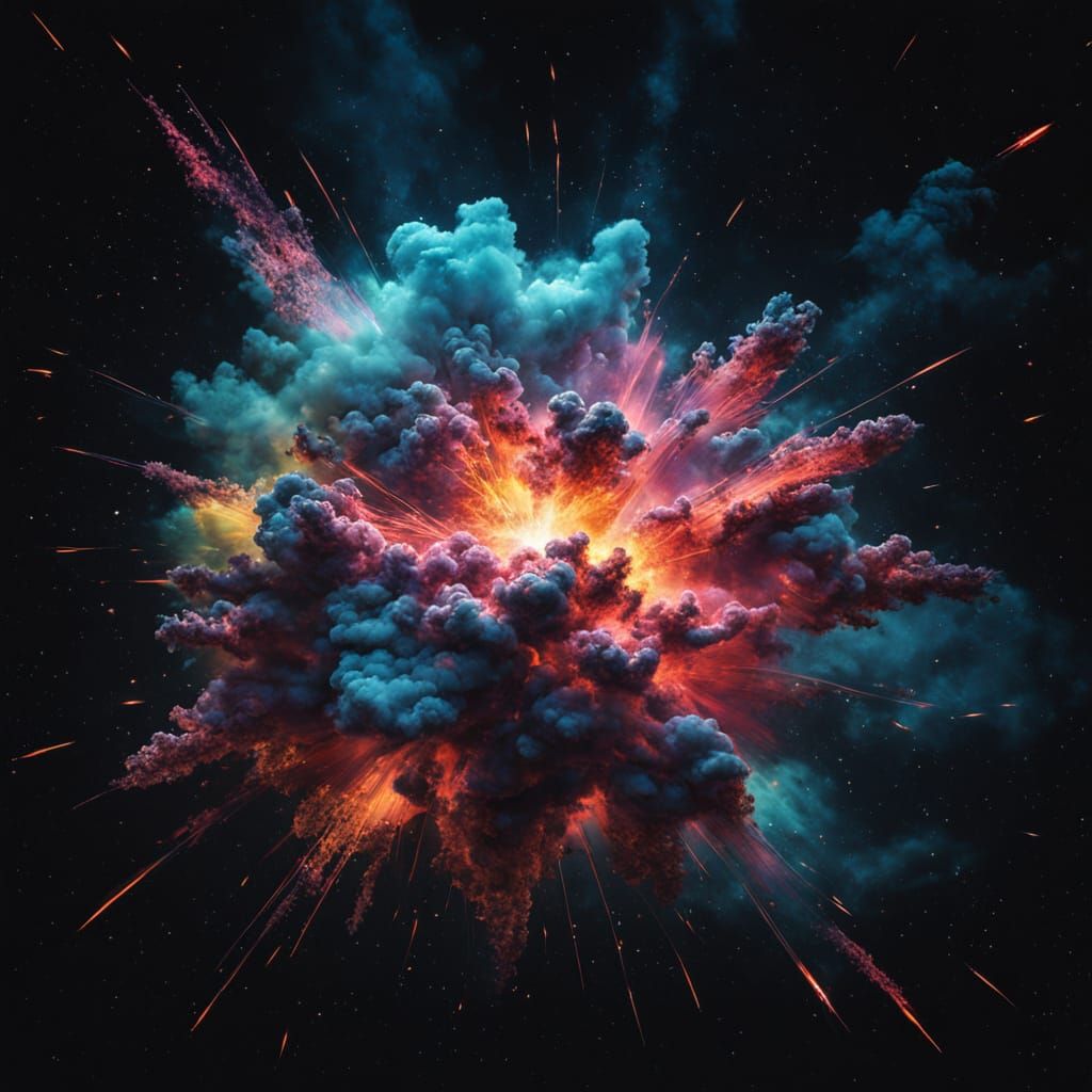 Cosmic Neon Explosion in Starry Night Sky