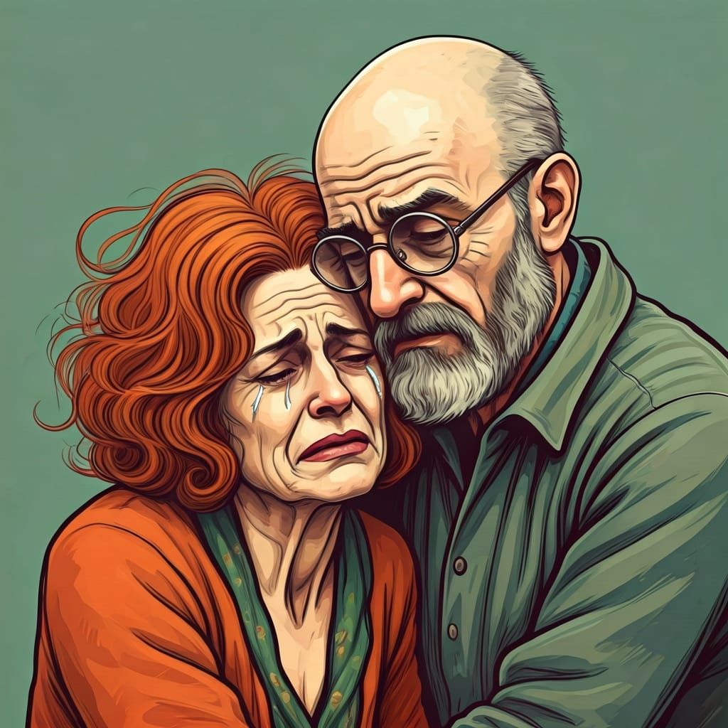 Surreal Sketch of Two Figures in Distress