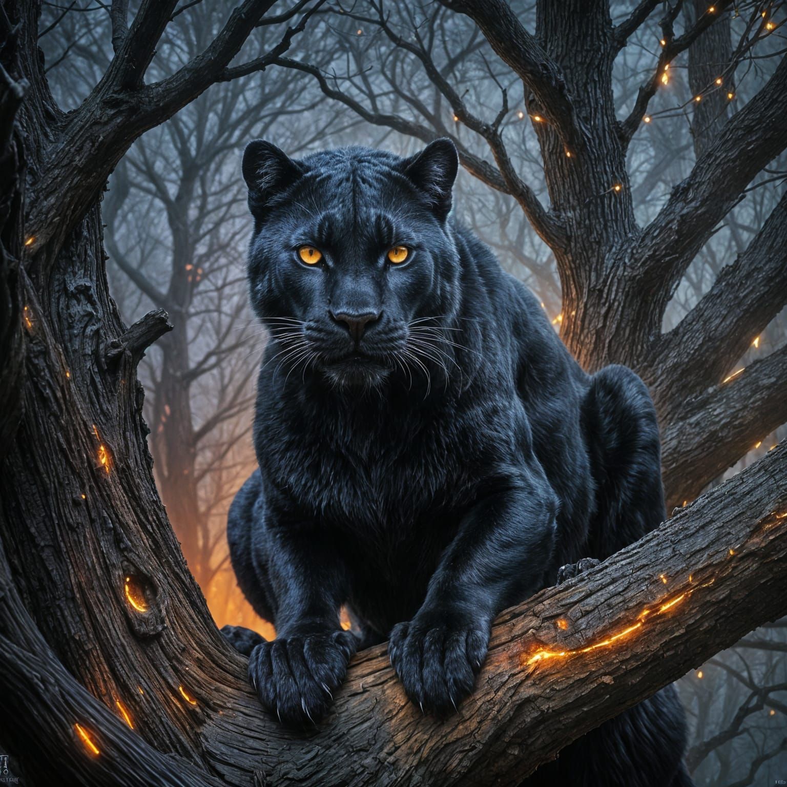 Dramatic Portrait of a Dark Panther in Jungle