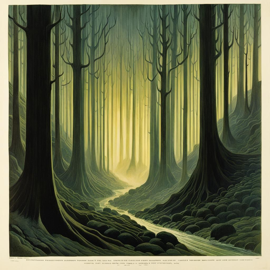 Eldritch Forest Illustration in Architectural Style