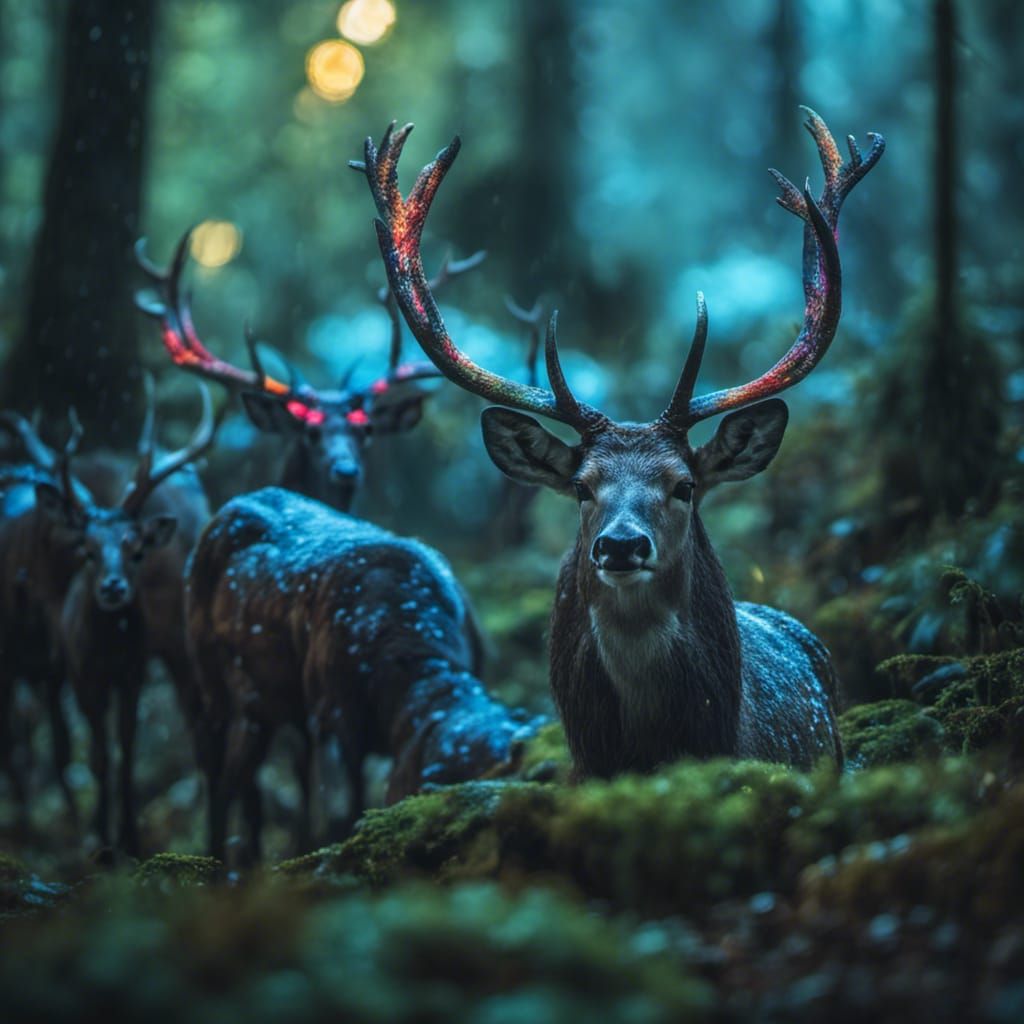 Buck Herd in a Mycelial Rainforest, National Geographic Phot...