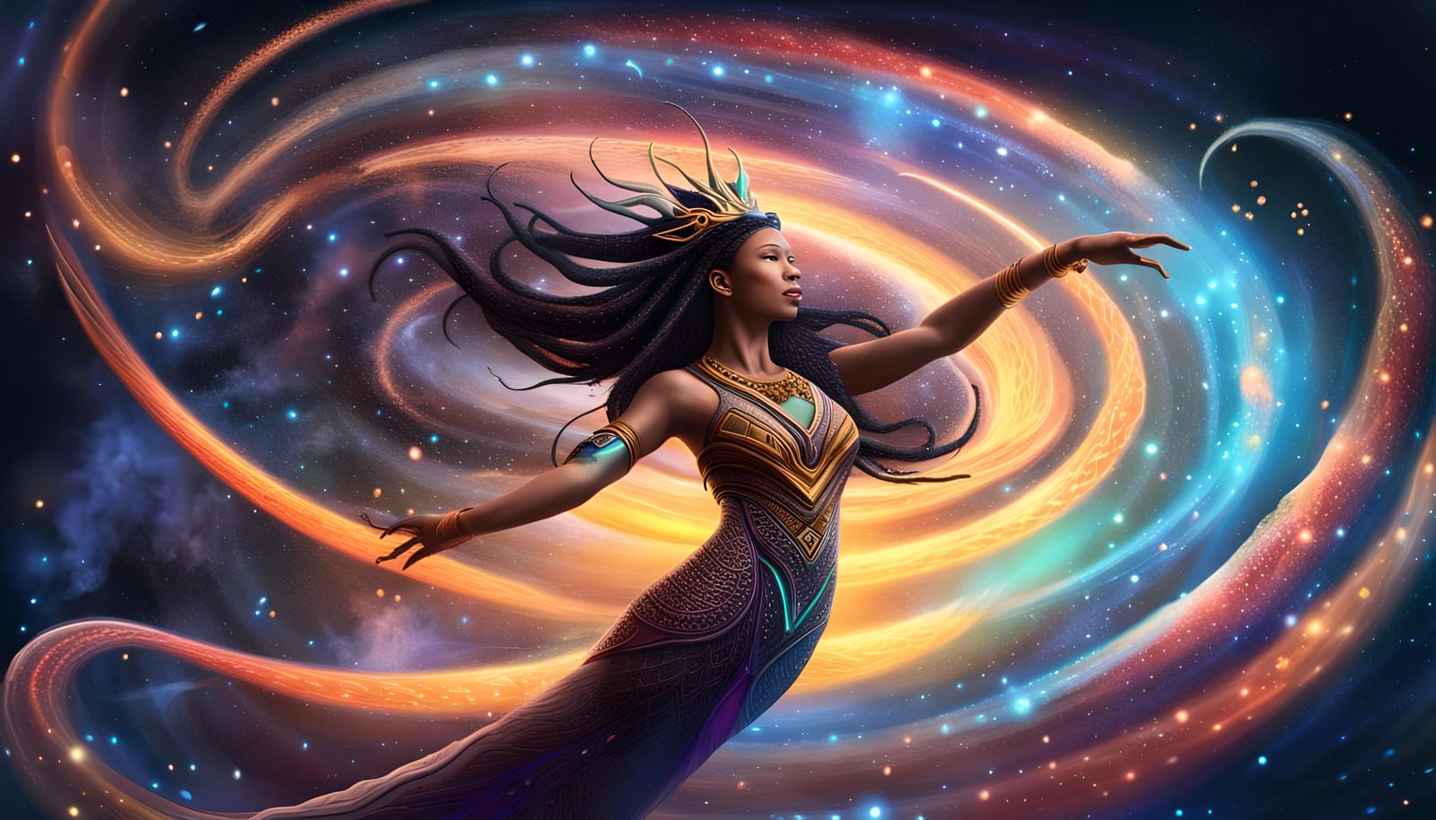 Celestial Naga Queen Soaring Through Galaxy
