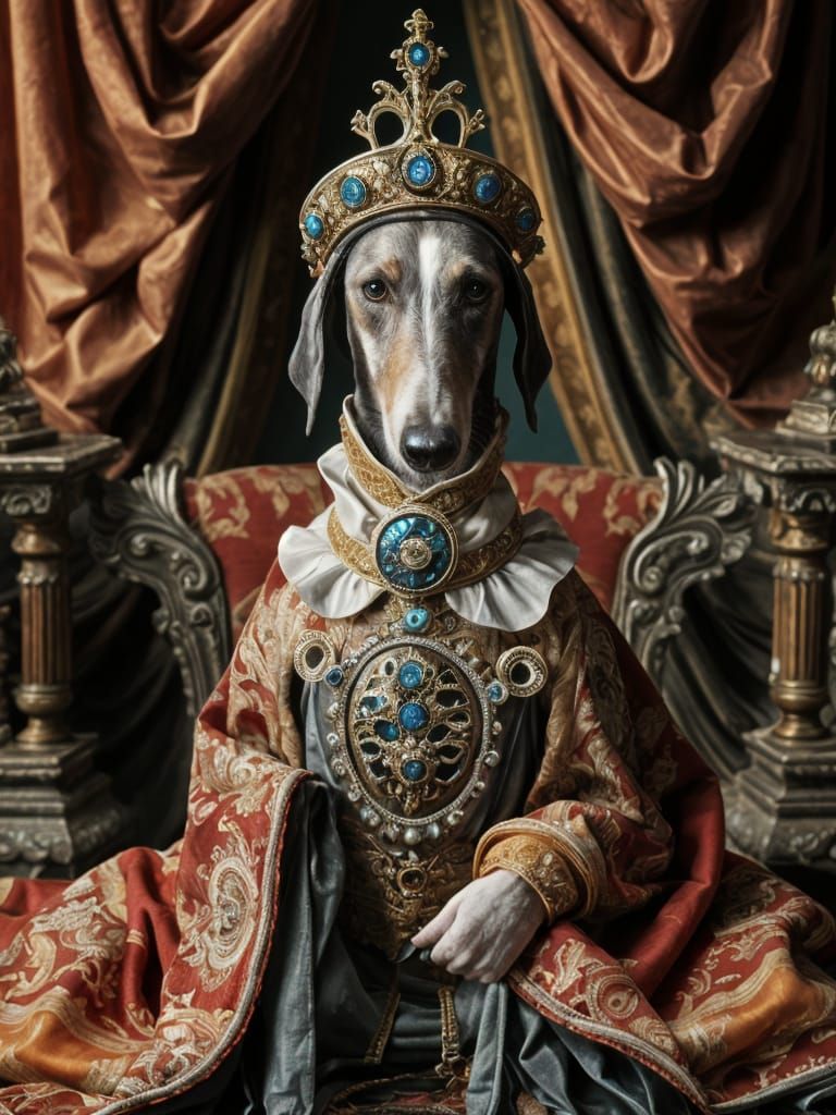 Greyhound in Baroque Attire: A Regal Portrait