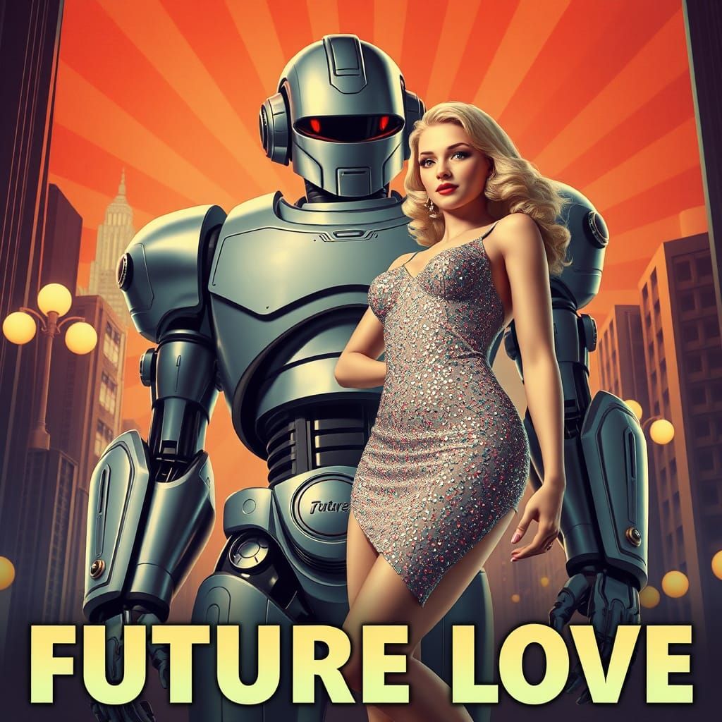 Retro Future Cyborg Poster in Comic Book Art Style