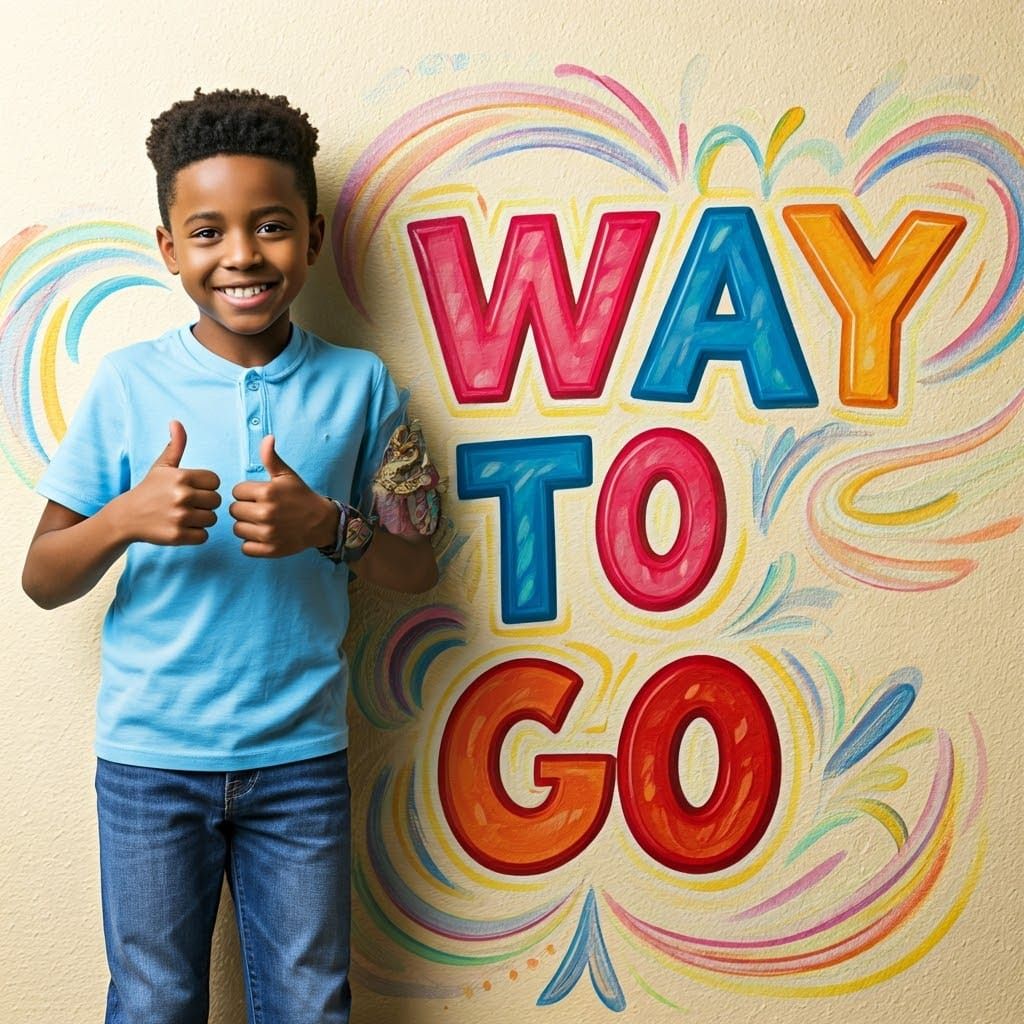 Joyful Boy Celebrates Success in Pop Art Style