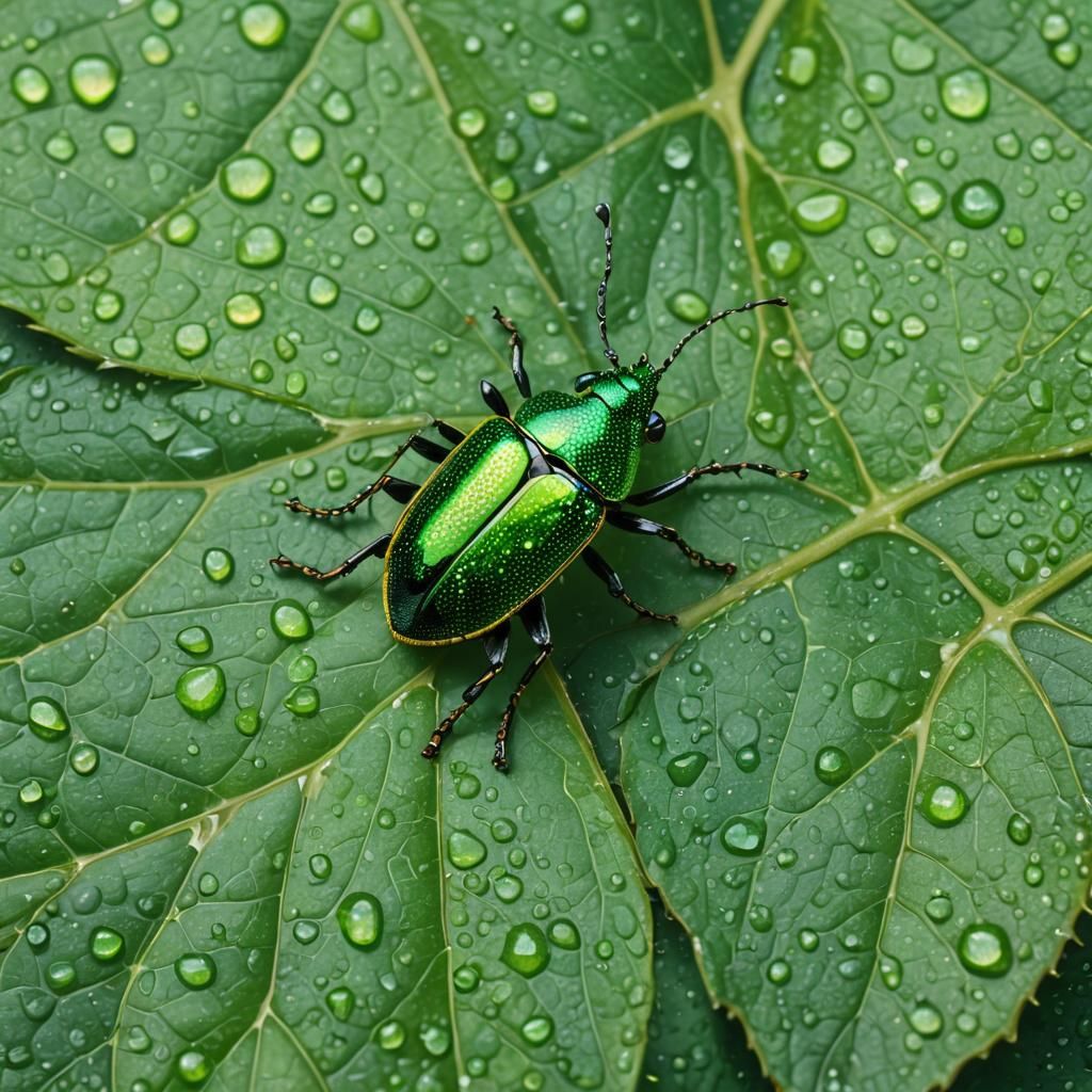 Pointillist Portrait of a Green Beetle