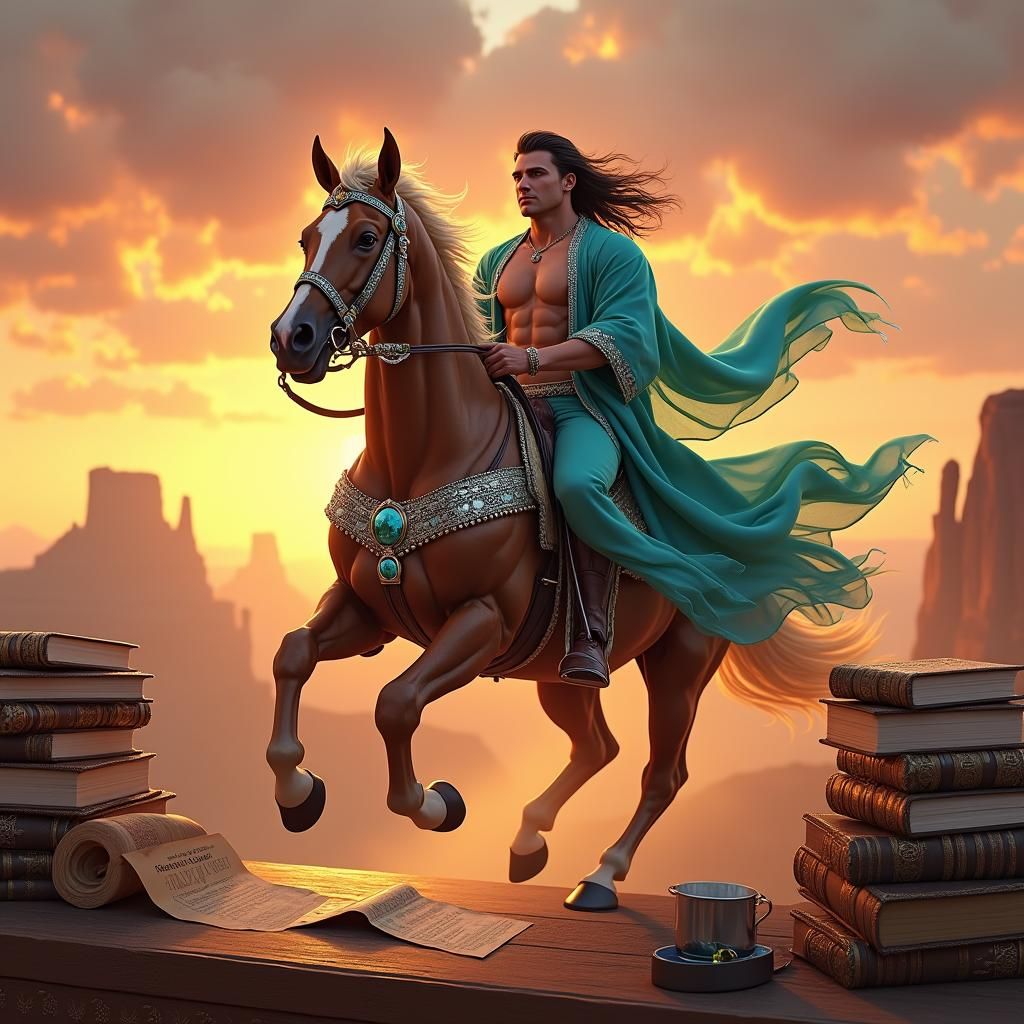 Horse Rider Vision Board in Texas Sunset Landscape