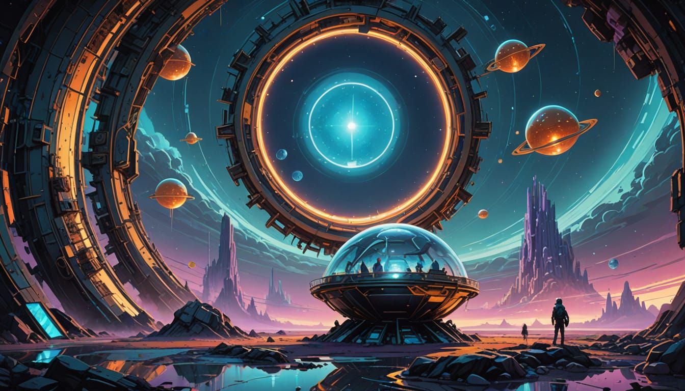 Vibrant Gemstones Dancing in Golden Cosmic Vortex