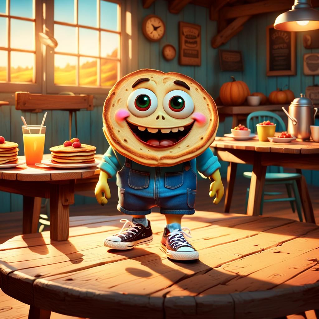 Creepy Cute Pancake Character in Pixar Style