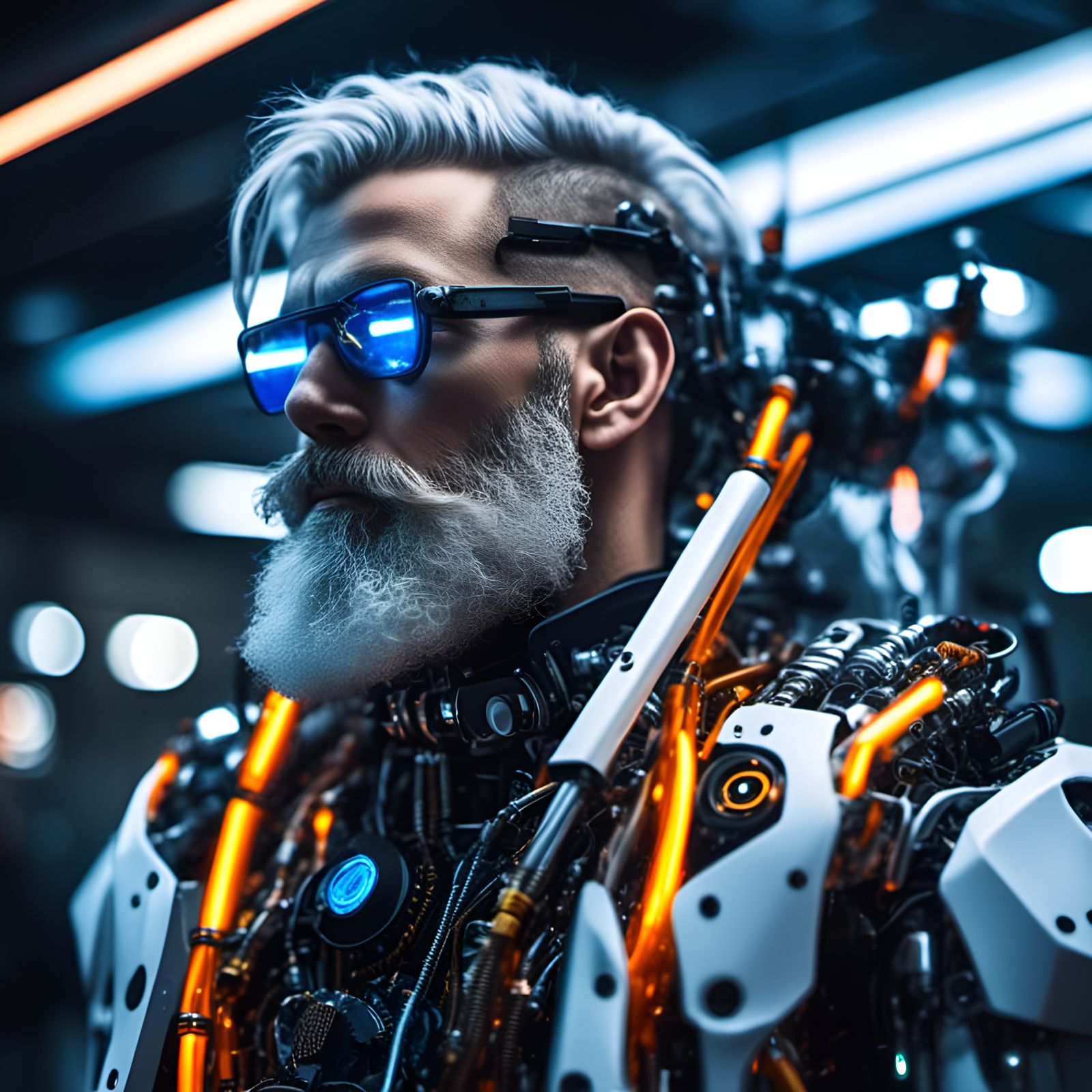 Cyberpunk Man in Chaotic Biopunk Environment