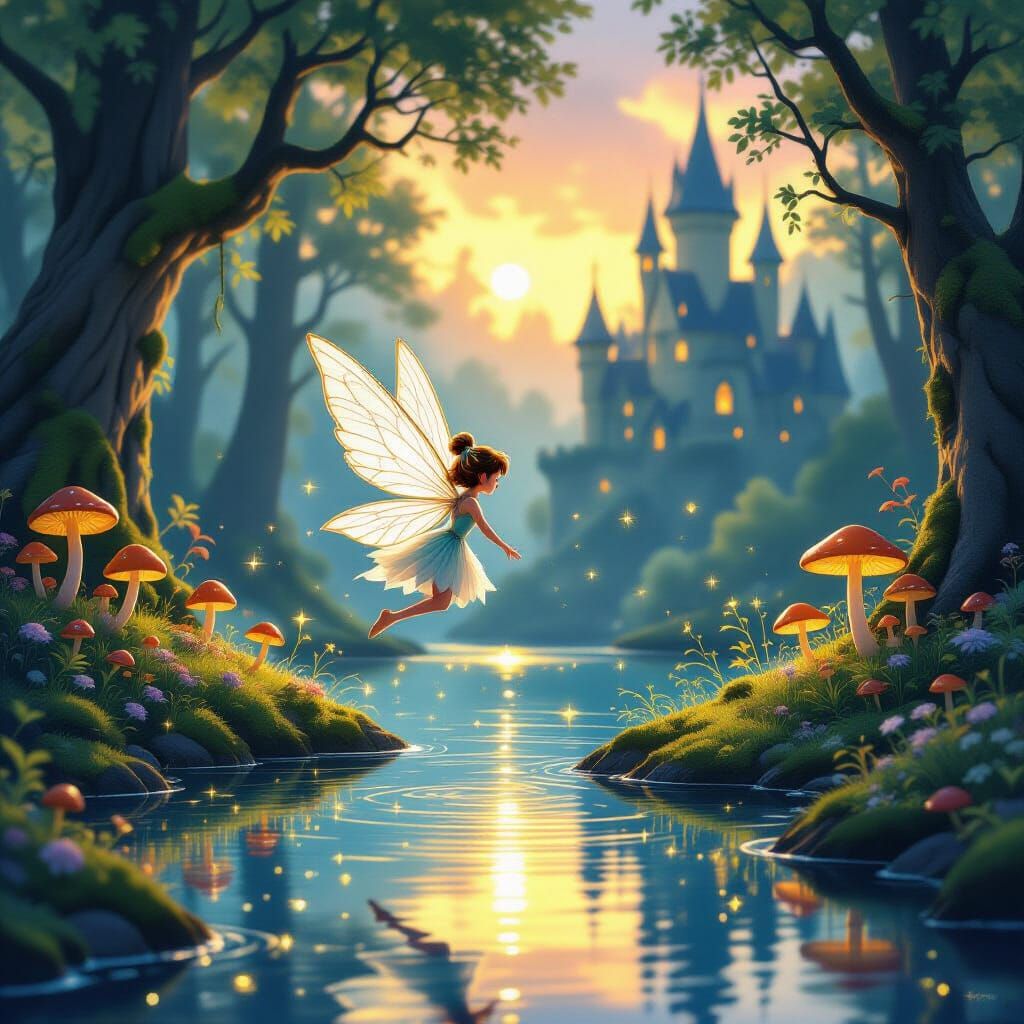 Mystical Fairy in Ghibli-esque Forest at Twilight