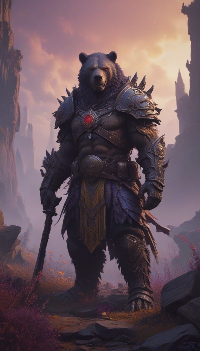 Fearsome Dark Fantasy Bear Warrior in Battle-Ready Stance