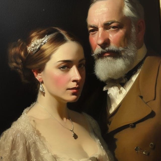 Victorian Portrait of an Elderly Couple, Detailed Art