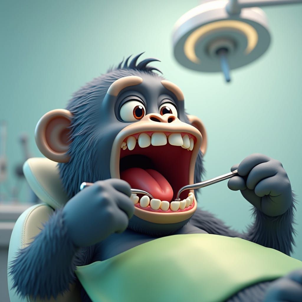 3D Cartoon Gorilla Dental Exam