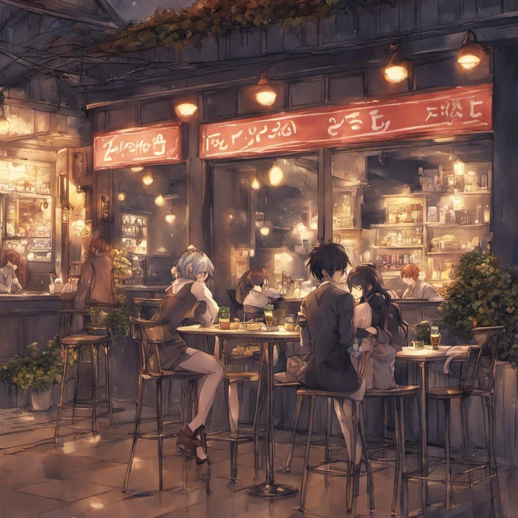 Night Cafe in Anime Style