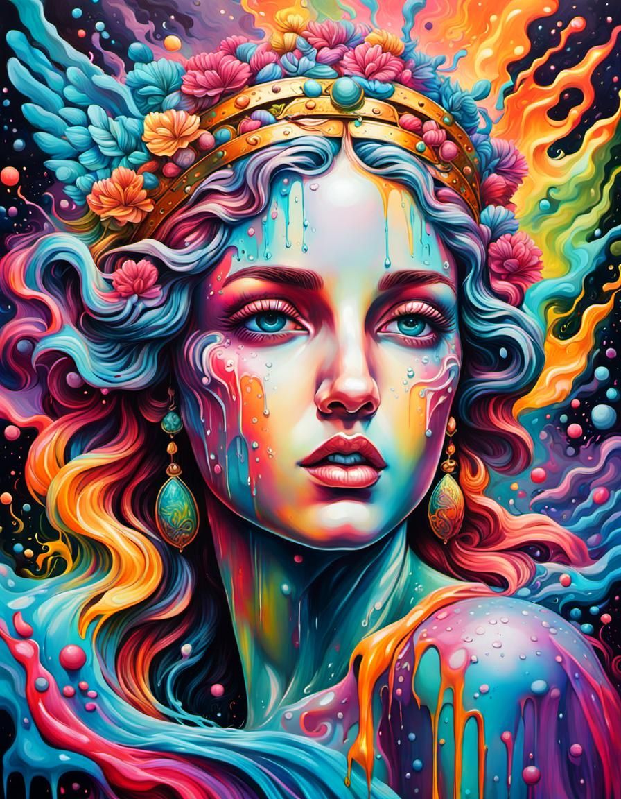 Mythical Aphrodite in Psychedelic Graffiti Art Style