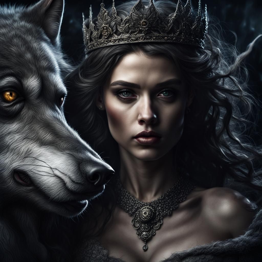 Hyperrealistic Queen of the Werewolves in HDR