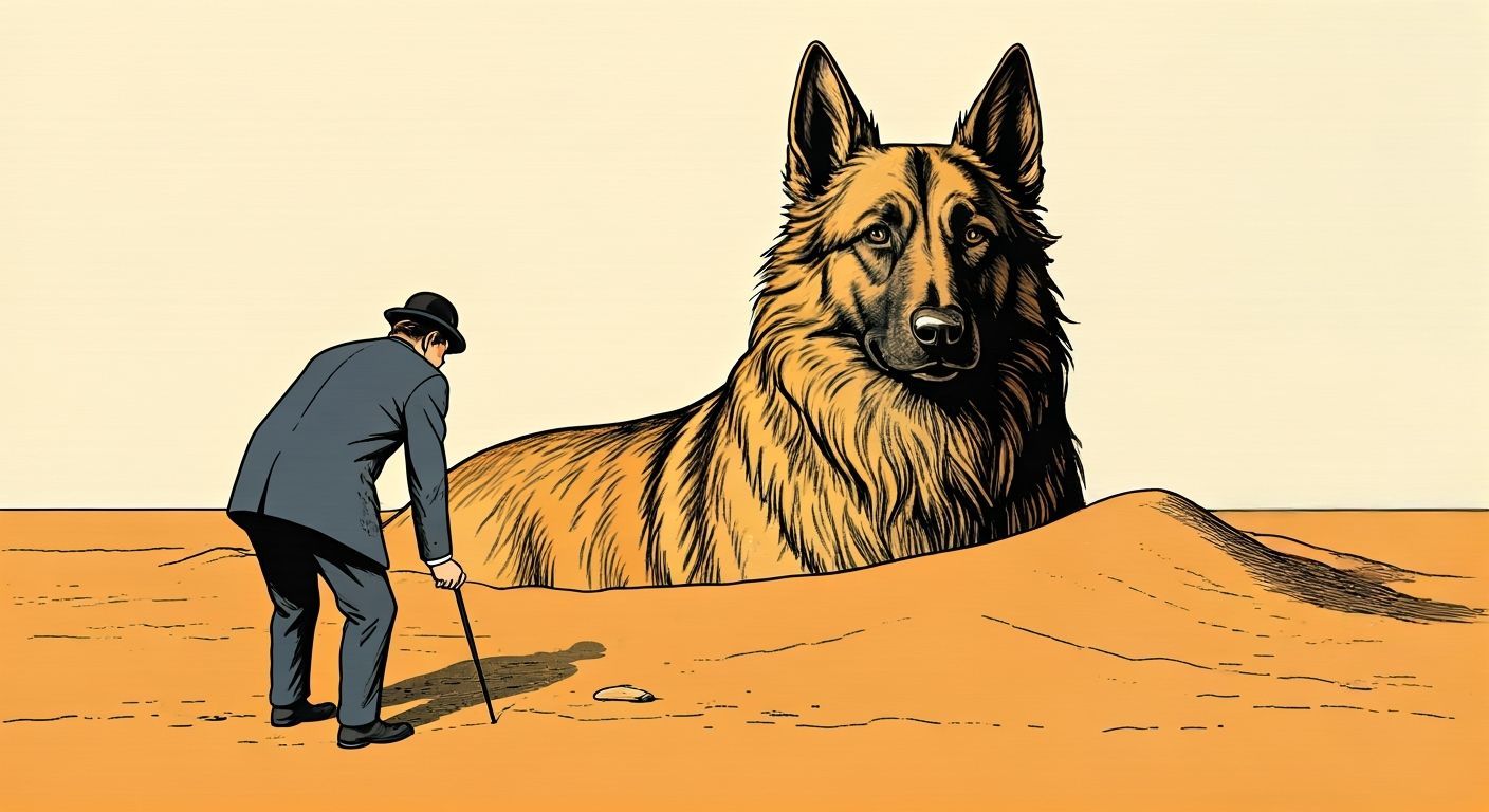Man Finds Giant Dog Sphinx in Belgian Desert Landscape