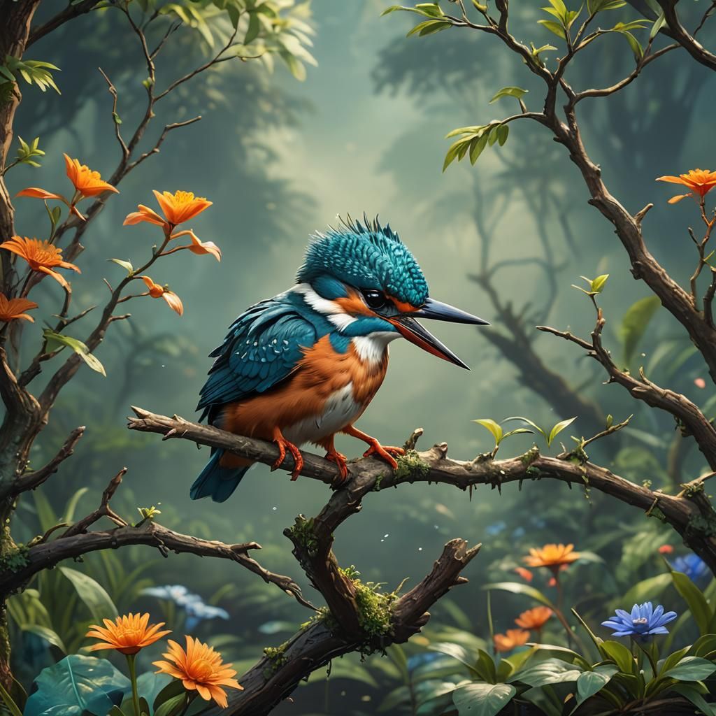 Adorable Kingfisher in Detailed Matte Painting