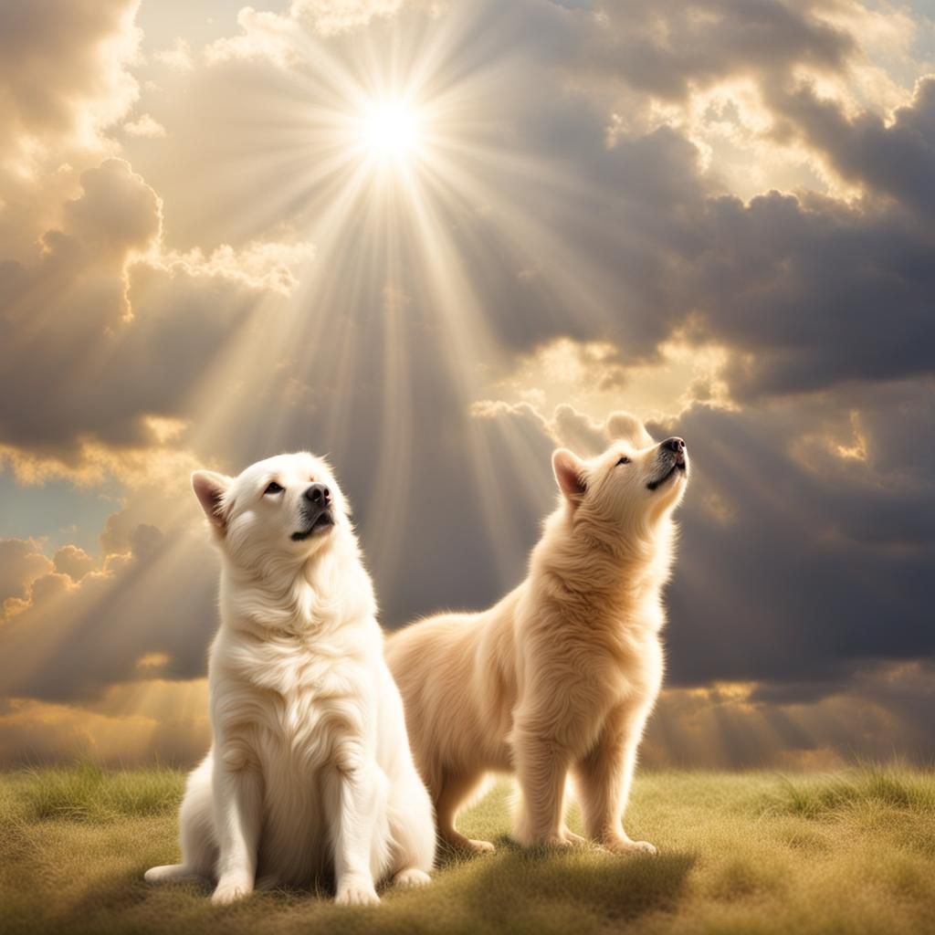 Dog Cat Bear in Divine Sunshine