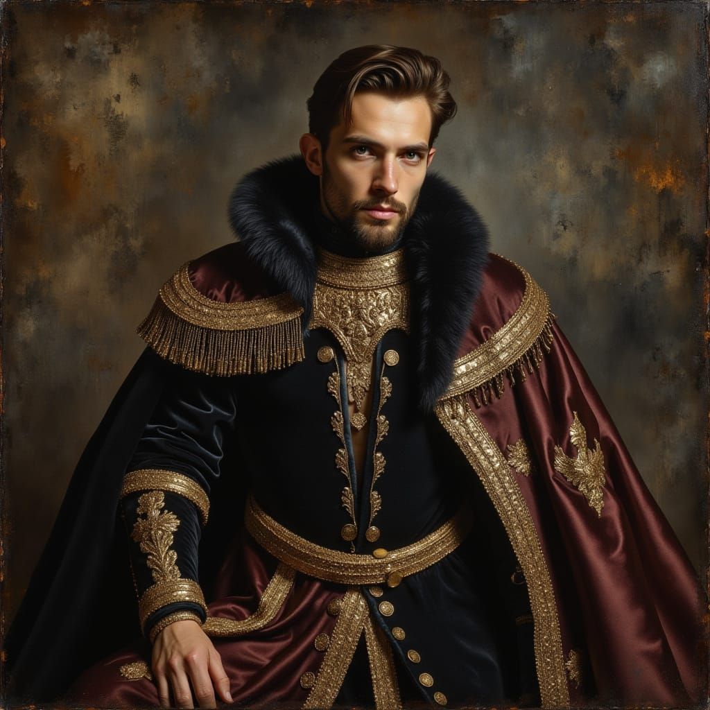 Dashing Prince in 17th Century Dark Velvet Attire