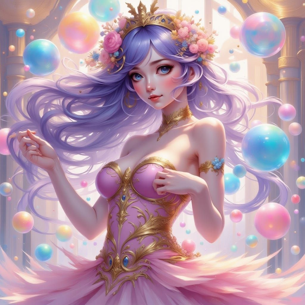 Anime Queen in Magical Bubble Fantasy
