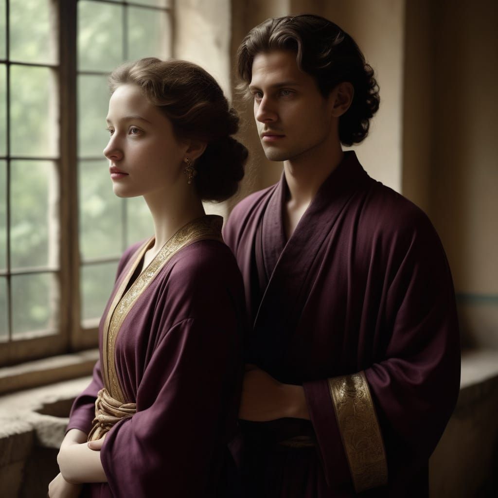 Elegant Woman in Plum Robe with Intimate Support