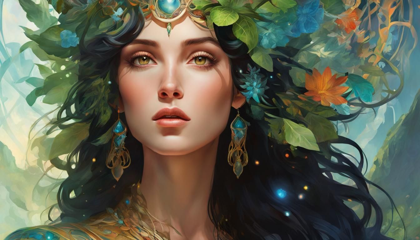 Druid Princess: Glassy Reflections in Nouveau Style