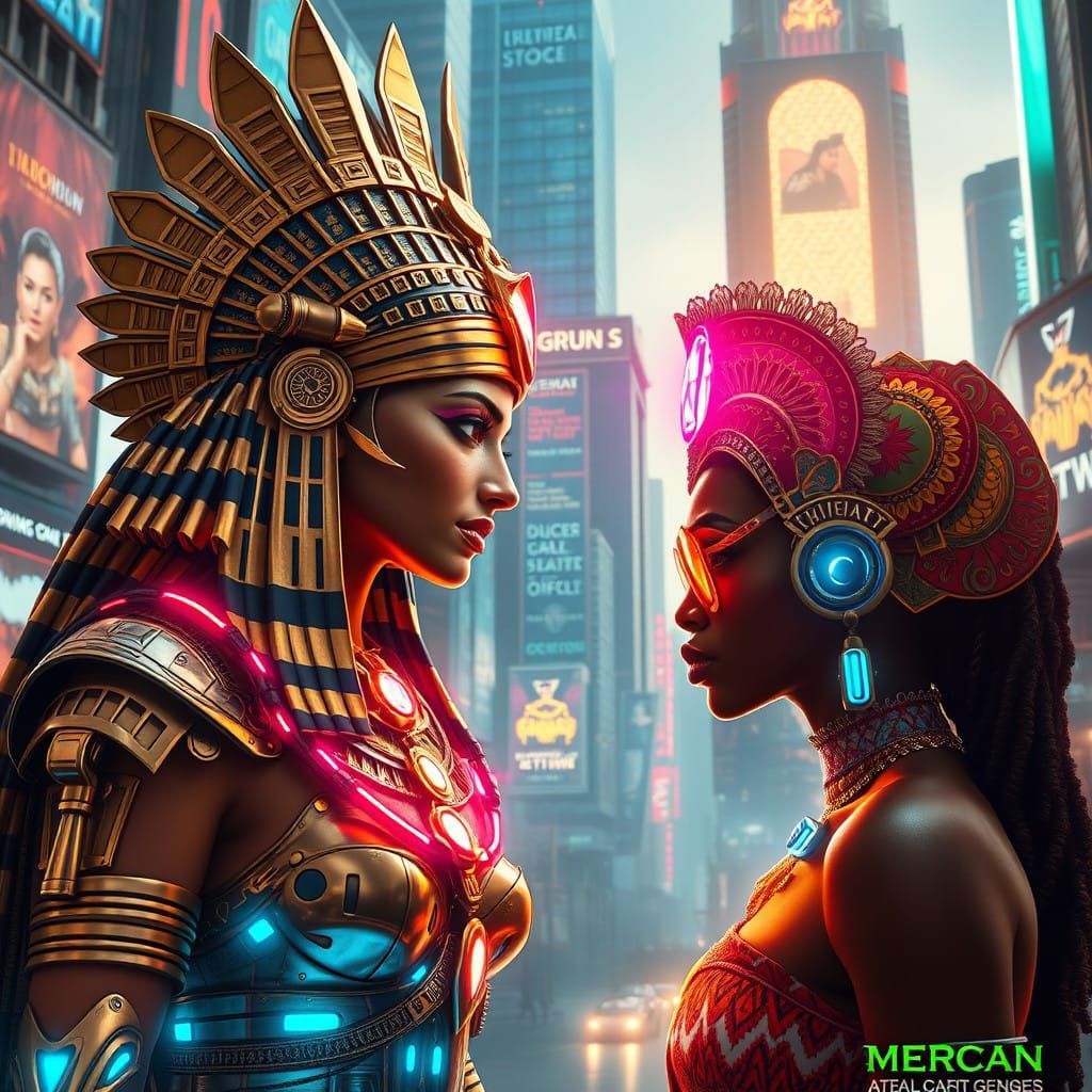 Two Queens Meet in Futuristic Splendor, a Cyberpunk Renaissa...
