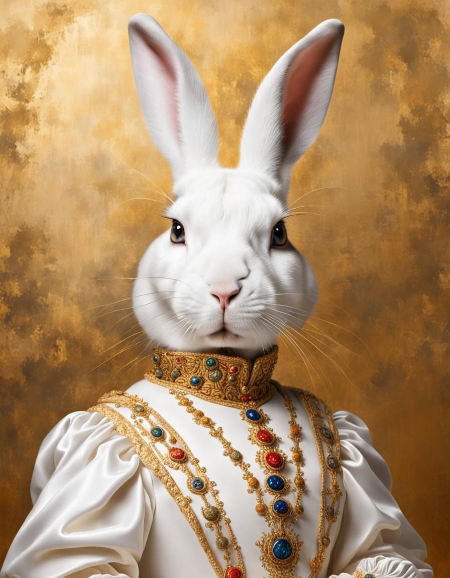Anthropomorphic White Rabbit as Queen Elizabeth I