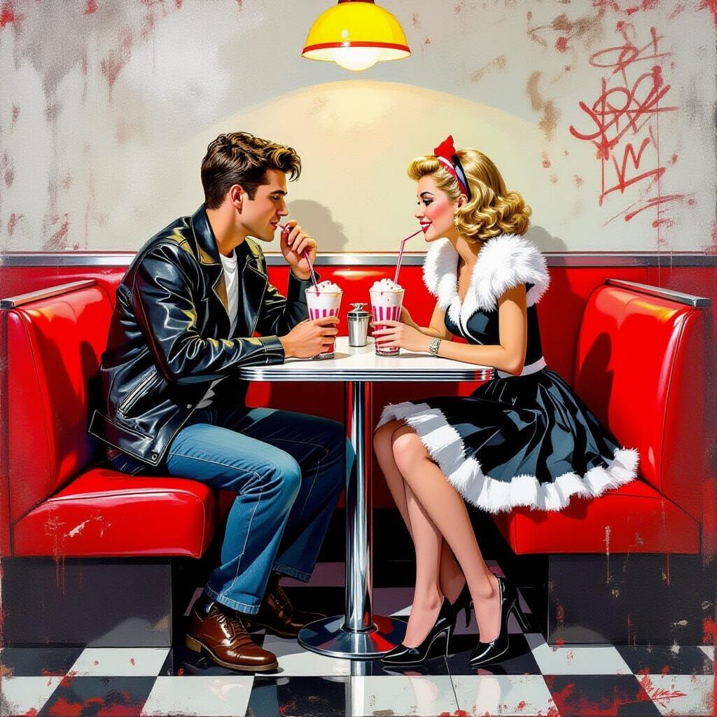 1950s Diner Scene in Graffiti Art Style