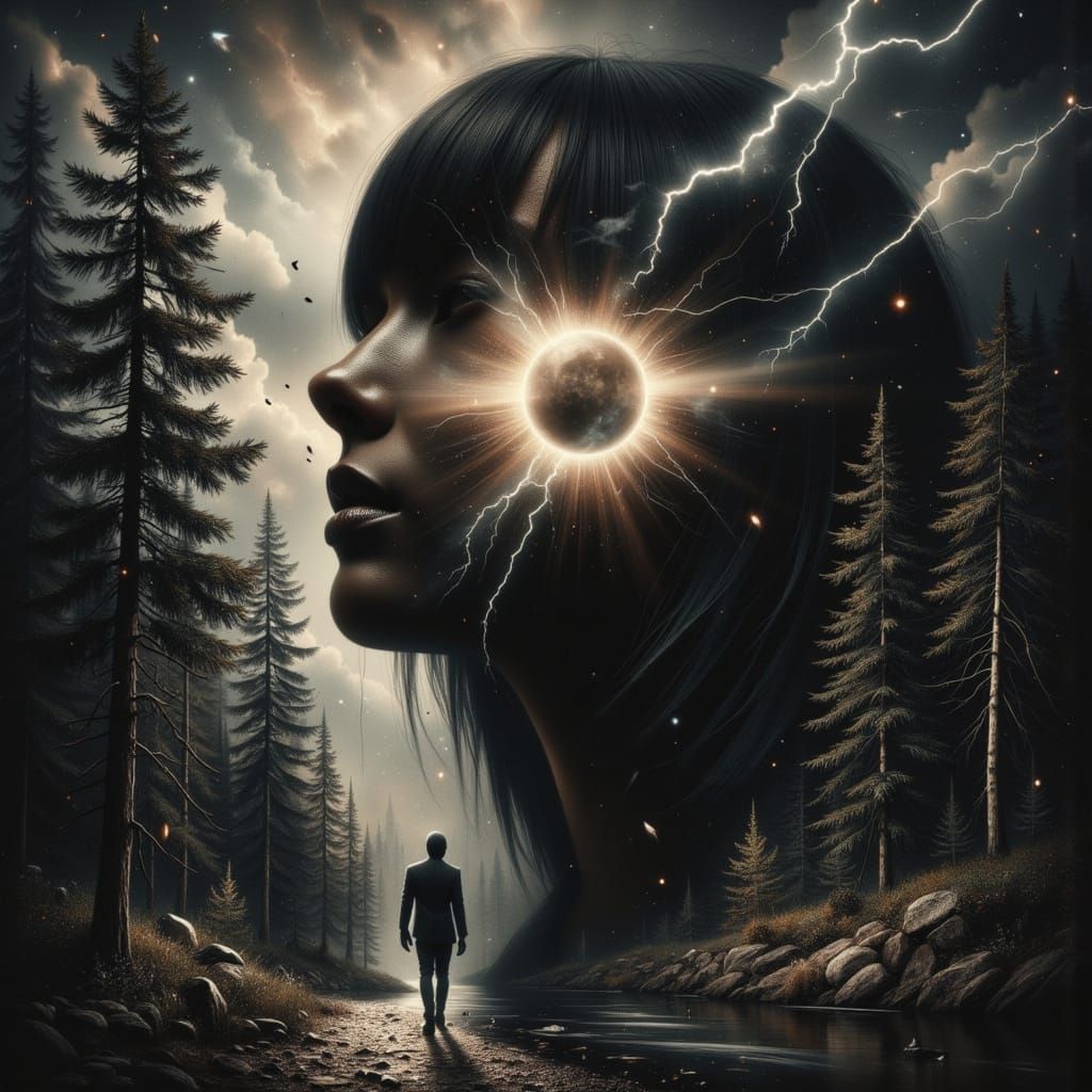 Dramatic Eclipse Face in Surrealist Style