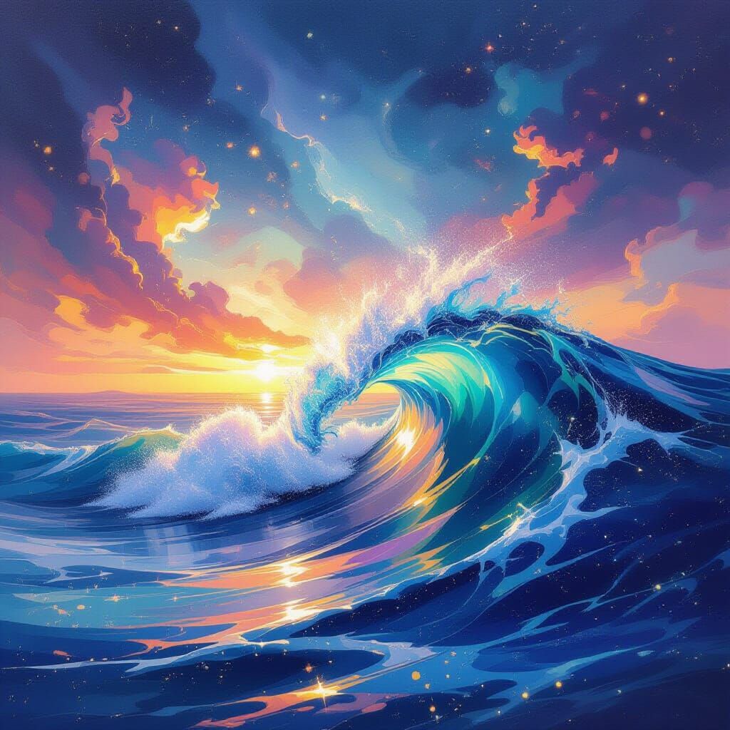 Surreal Abstract Seascape with Luminous, Painterly Waves