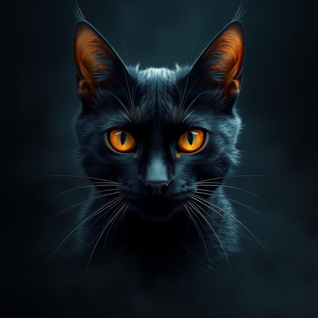 Mystical Black Cat Rises from Shadows in Cyberpunk Concept A...