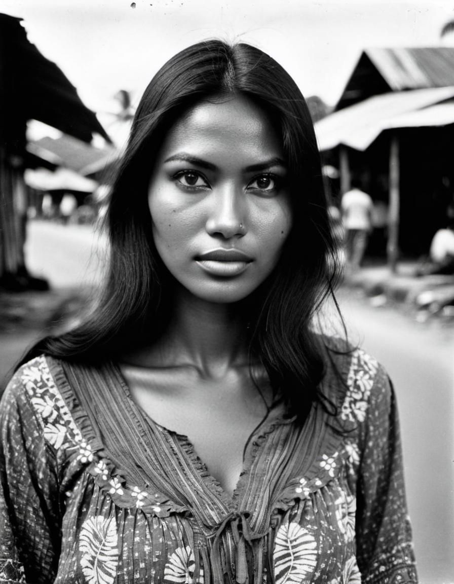 Pretty Indonesian Woman in Vintage Black and White Photo