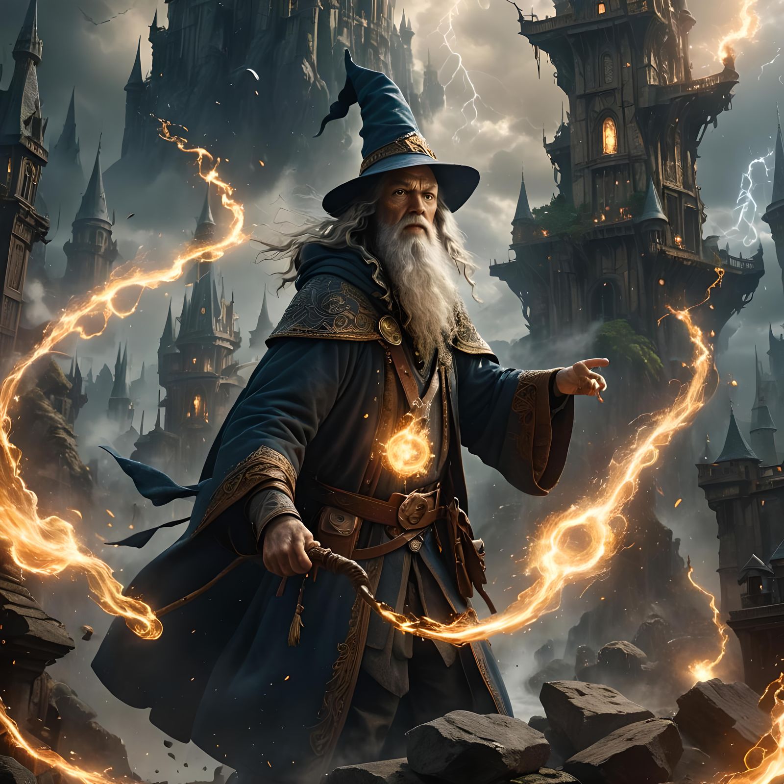 Epic Wizard Wielding the Elements