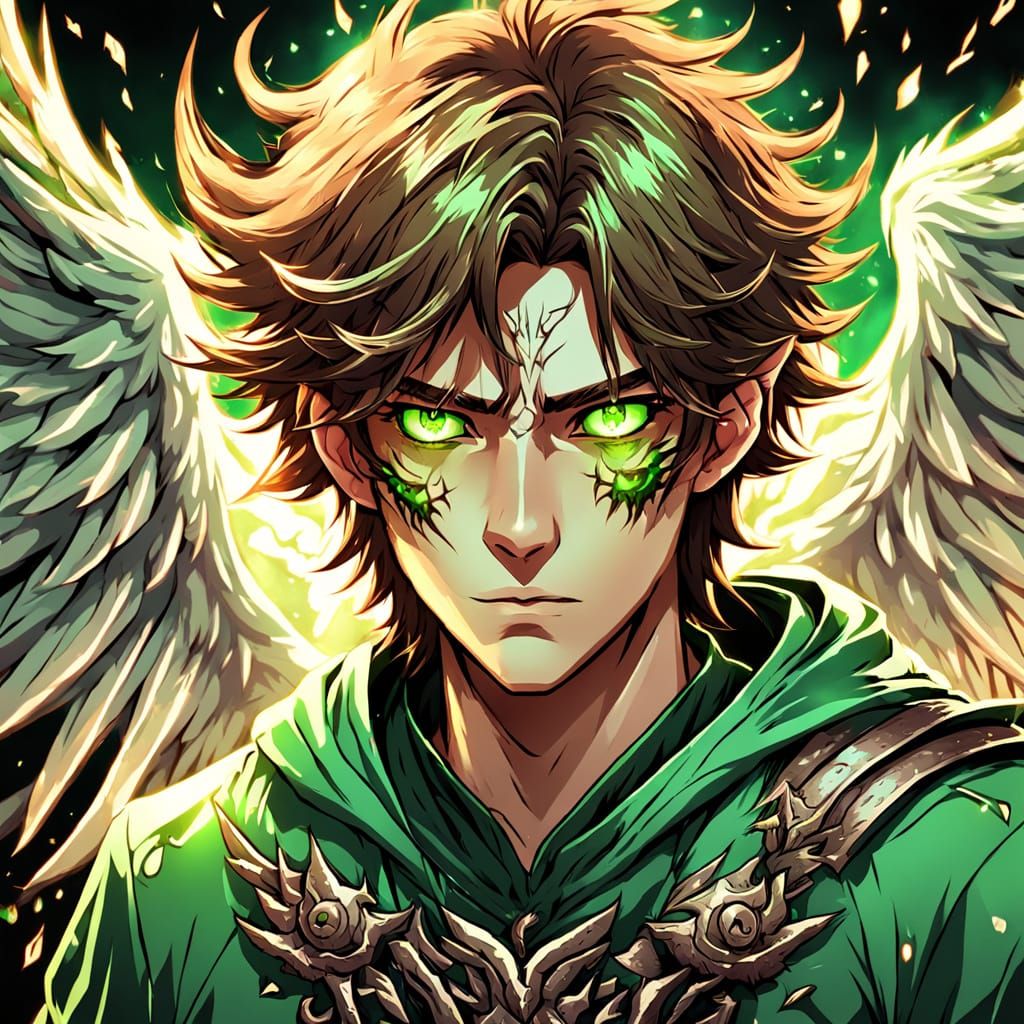 Anime Nephalem Wolf Boy with Angel-Demon Wings