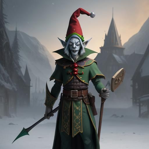 Undead Christmas Elf Sentinel in Detailed Matte Painting