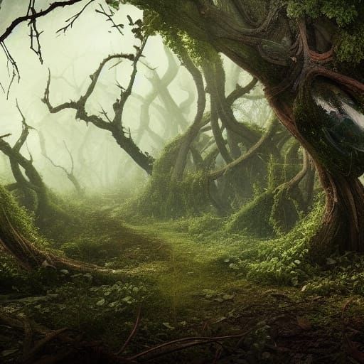 Apocalyptic Overgrown Ruins in Forest: Digital Matte Paintin...