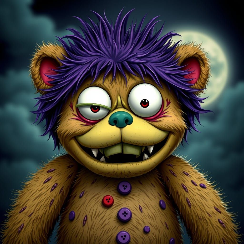 Monstrous Teddy Bear in a Humorous Nightmare Scenario