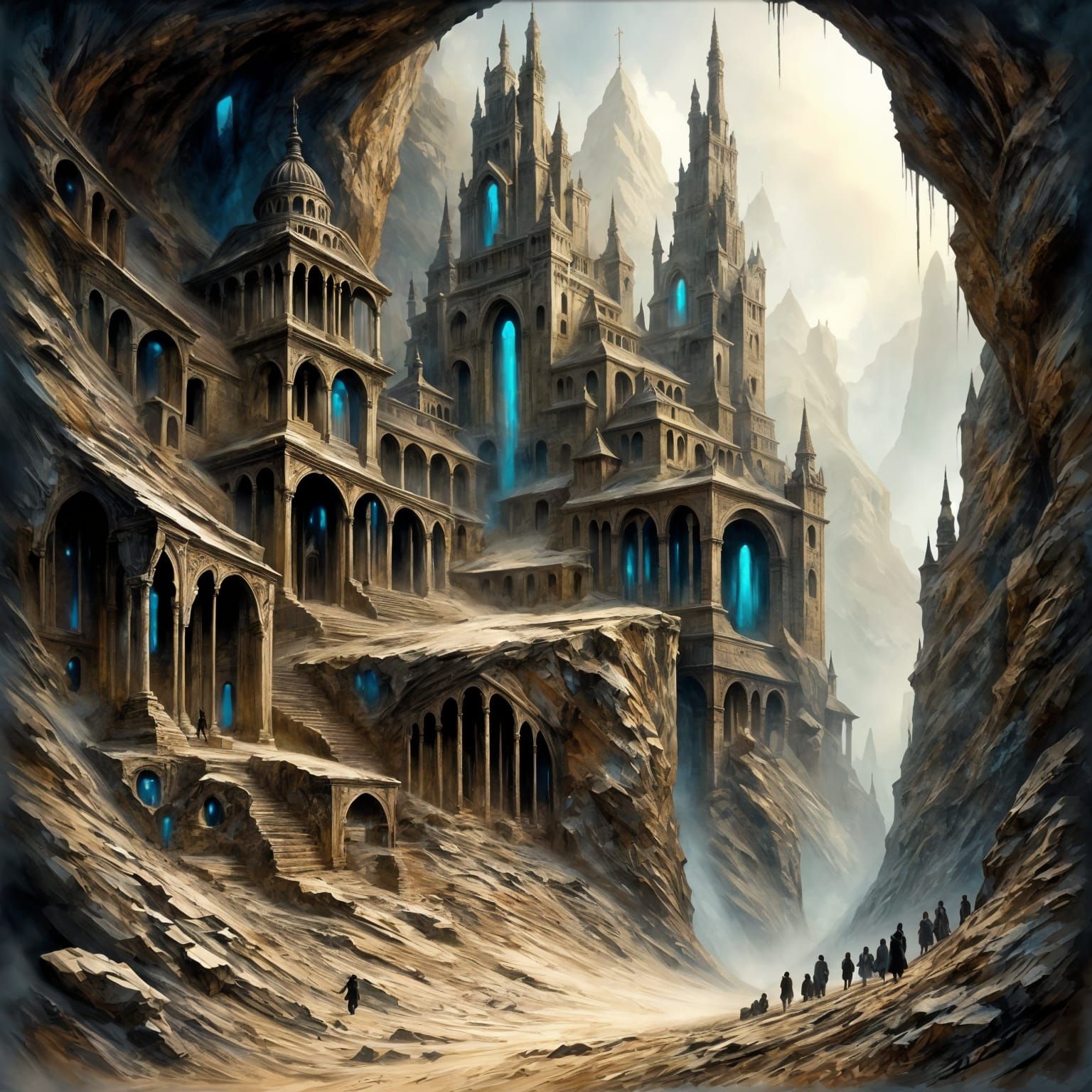 Mystical Gothic Temple in Rugged Desert Mountain