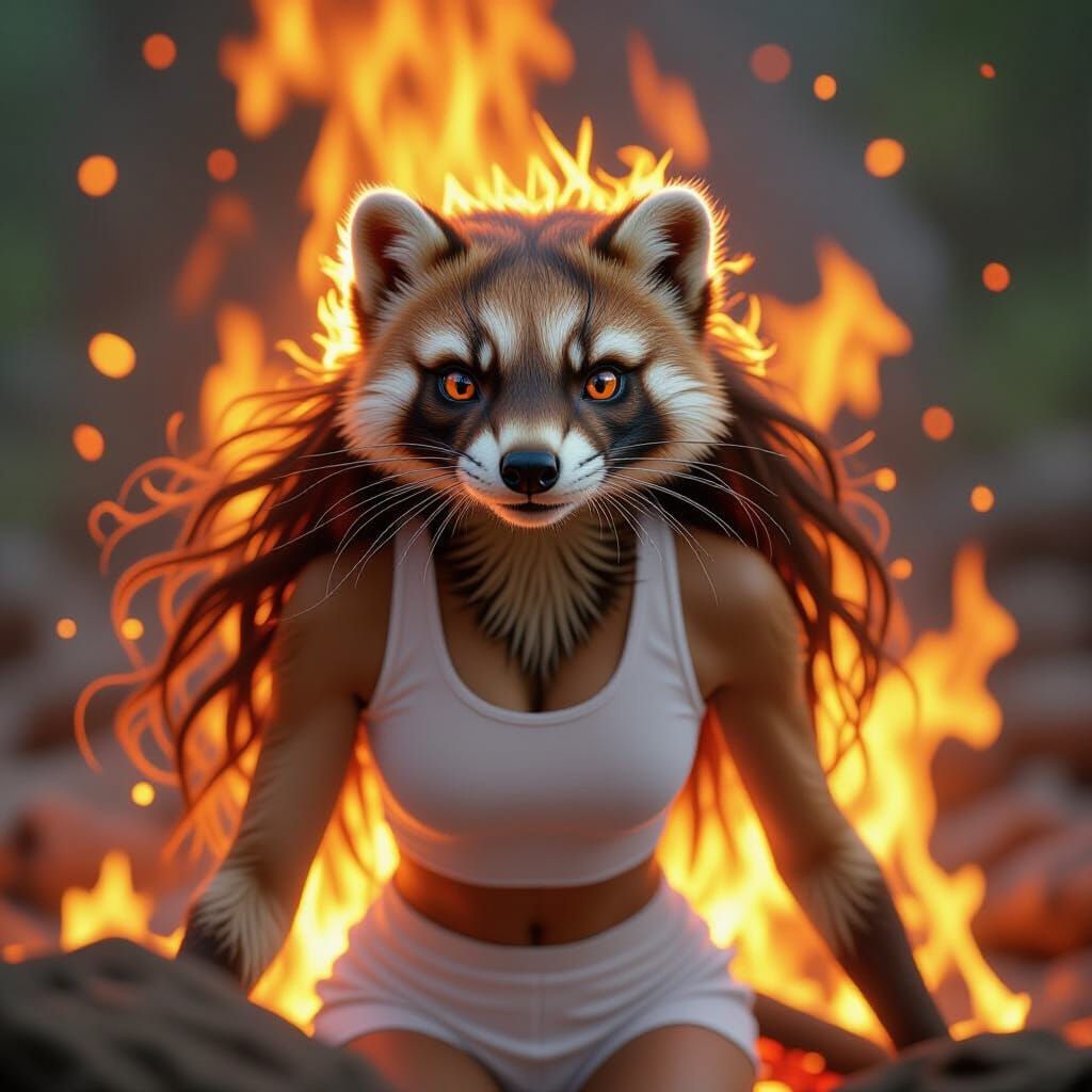 Fire Ferret Portrait in Art Nouveau Style