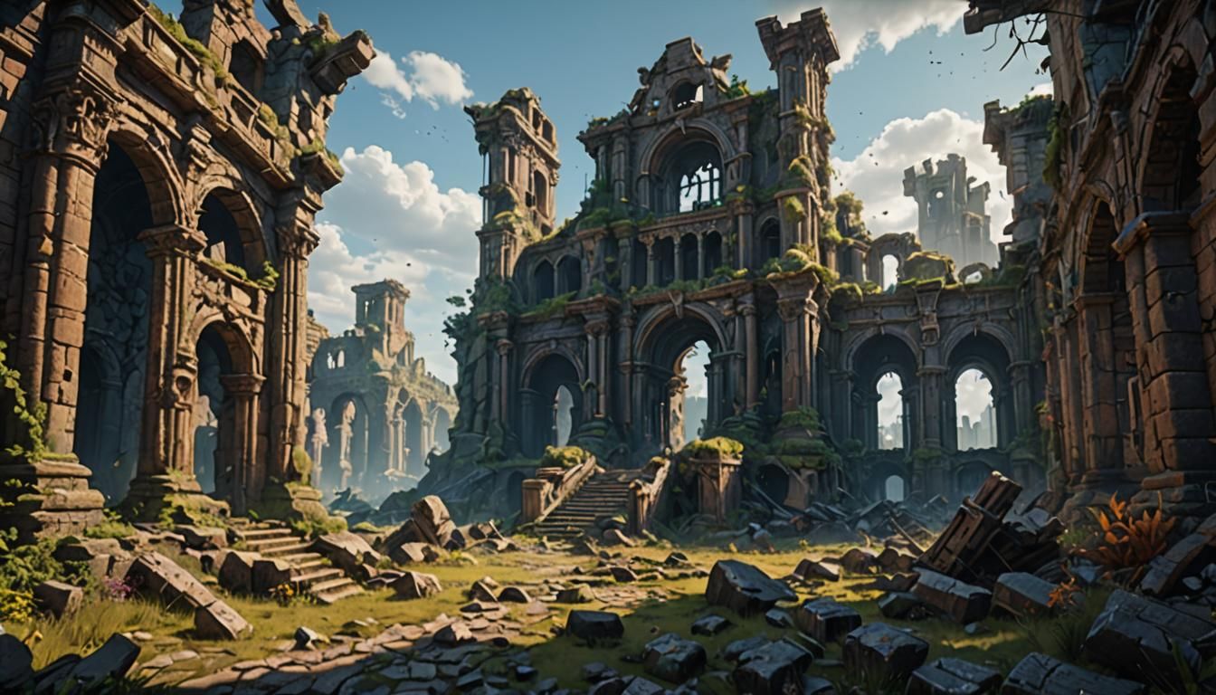 Fantasy Ruin Landscape in Detailed Matte Painting