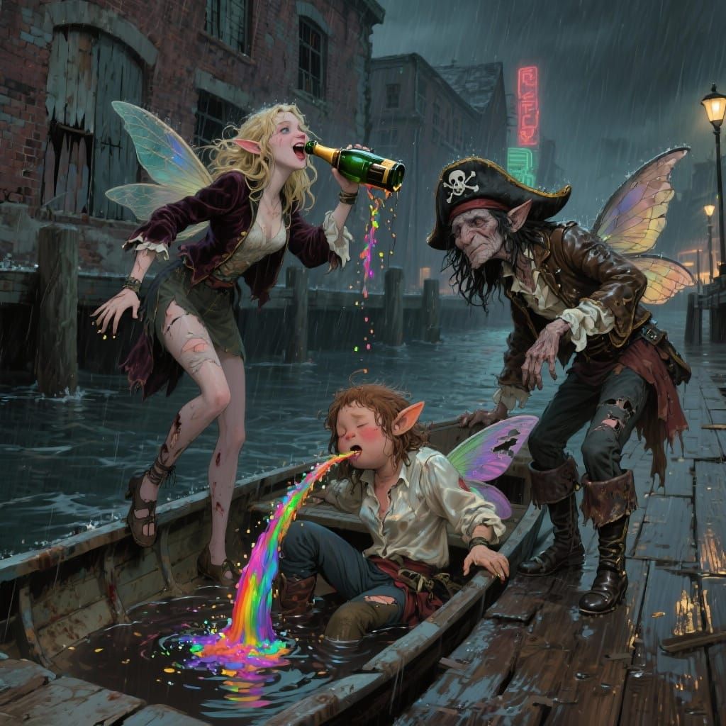 Drunken Pirate Fairies in a Stormy Rowboat