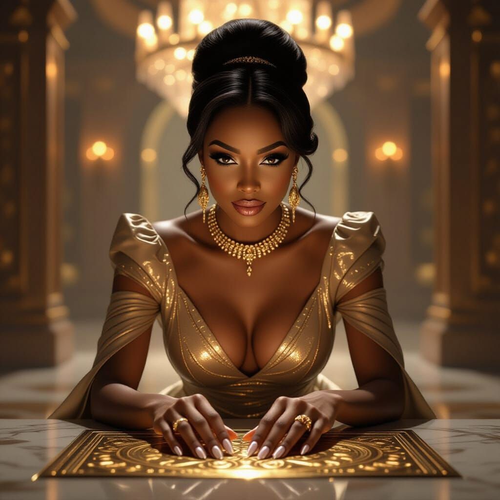 Elegant Woman Uncovers Secret Panel: Concept Art Style