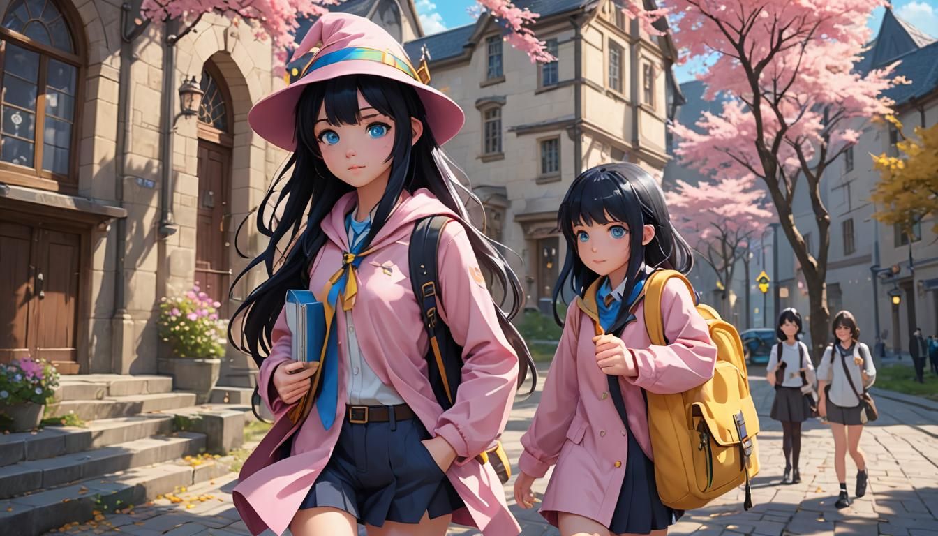 Anime Wizard Girl Going to School in 3D