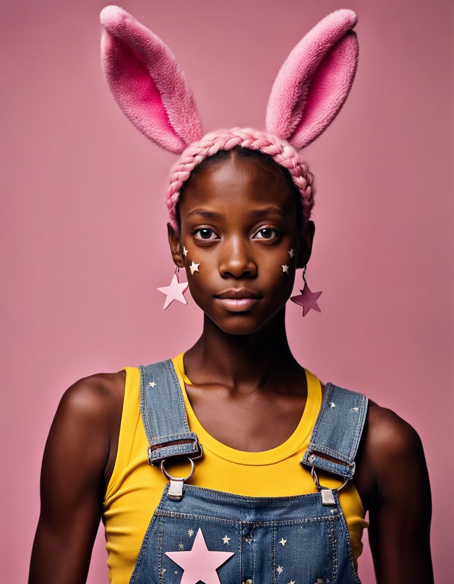 Vitiligo Model with Rabbit Ears, Professional Portrait
