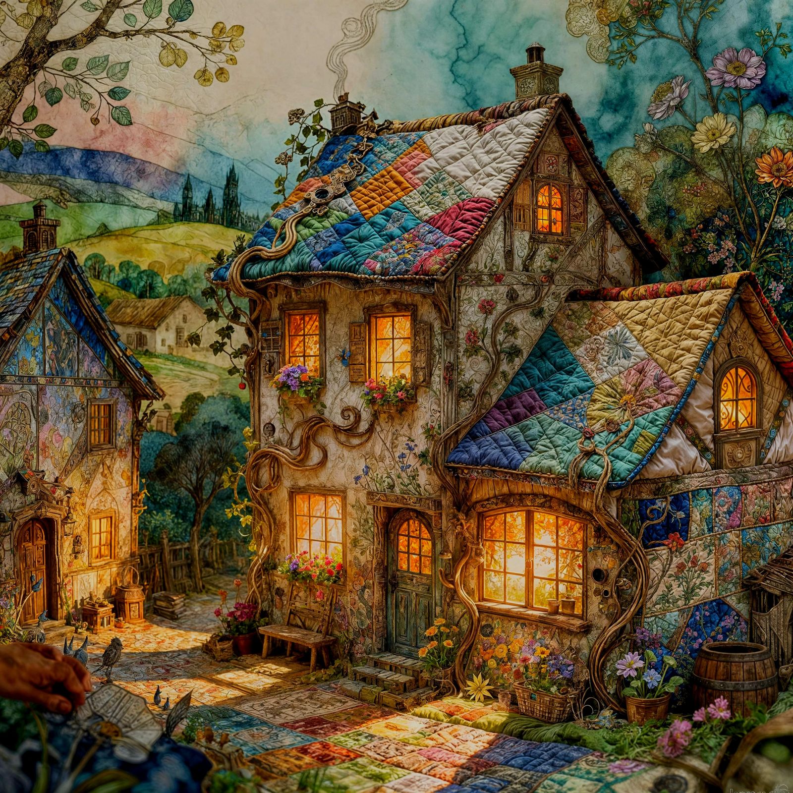 Cosy Rustic Village in Whimsical Patchwork Style
