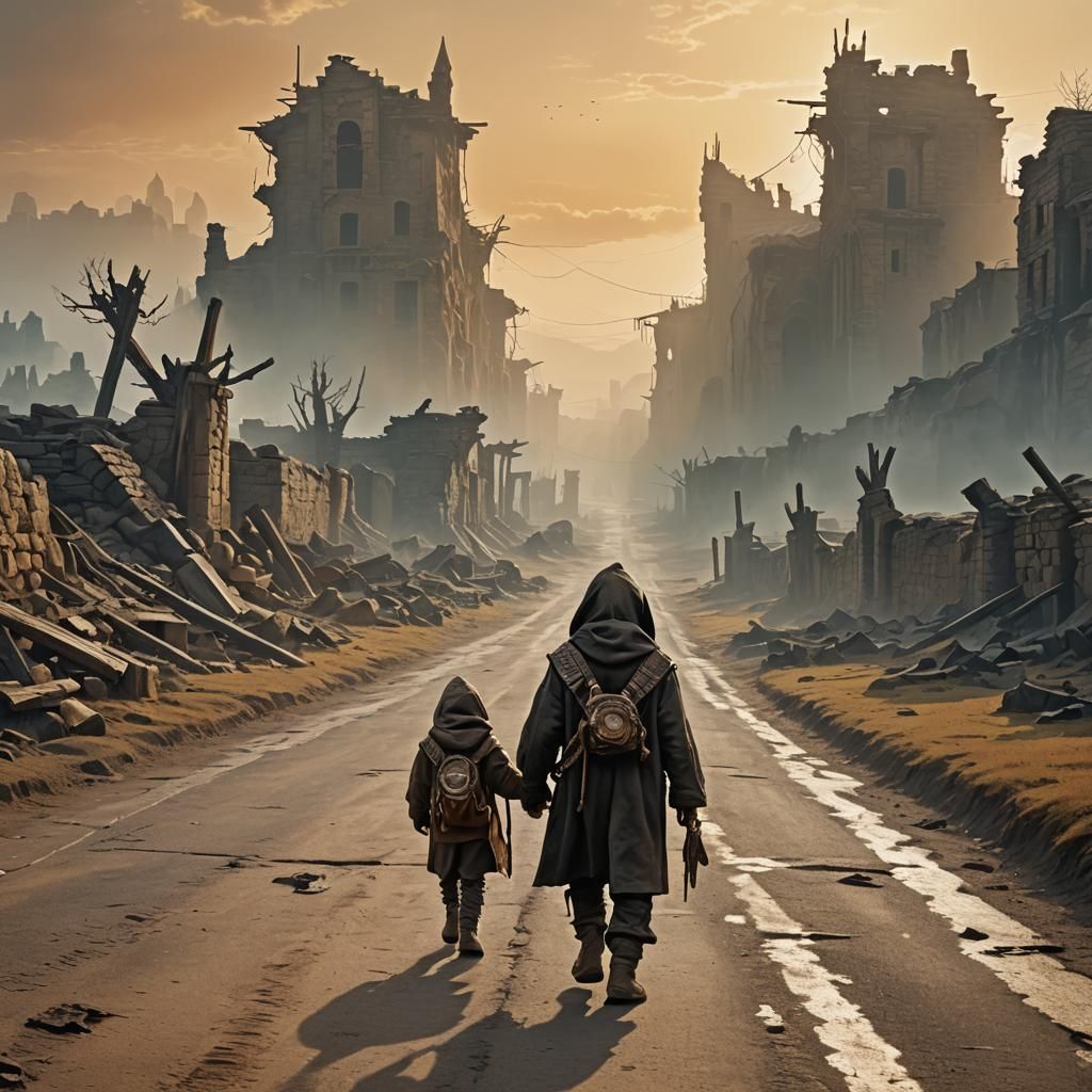 Post-Apocalyptic Fantasy Road with Mystical Ruins